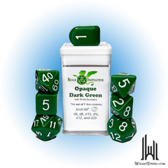 SET OF 7 DICE: OPAQUE GREEN/WHITE